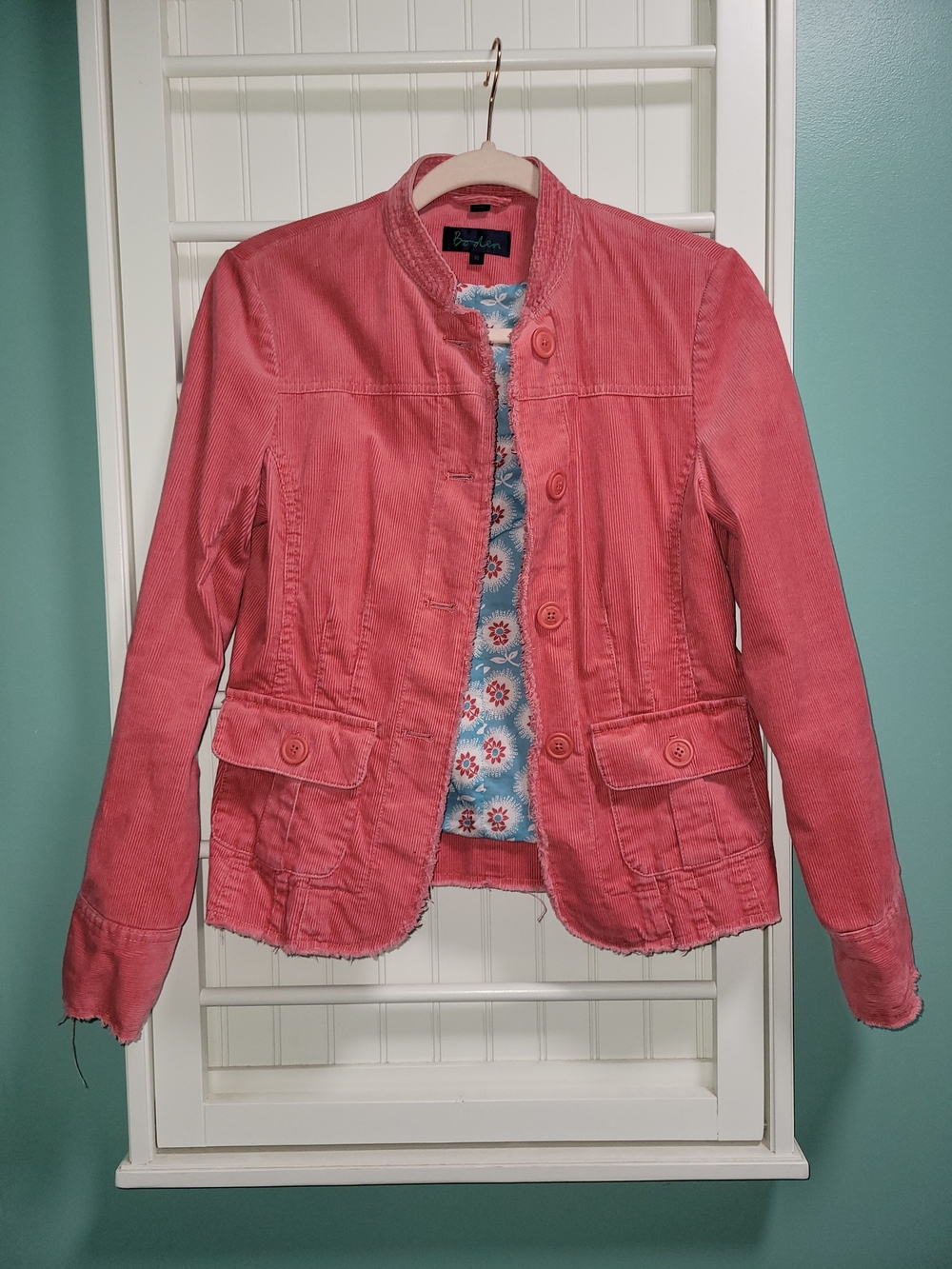Boden Coral/Pink Cordoroy Lined Jacket UK10/US6 EUC